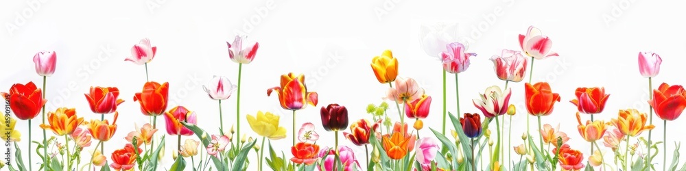 Tulips On White. Colorful Spring Tulip Flowers in a White Background Tulips On White. Colorful Spring Tulip Flowers in a White Background