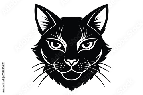 "Graceful Feline: Cat Head Silhouette Vector"