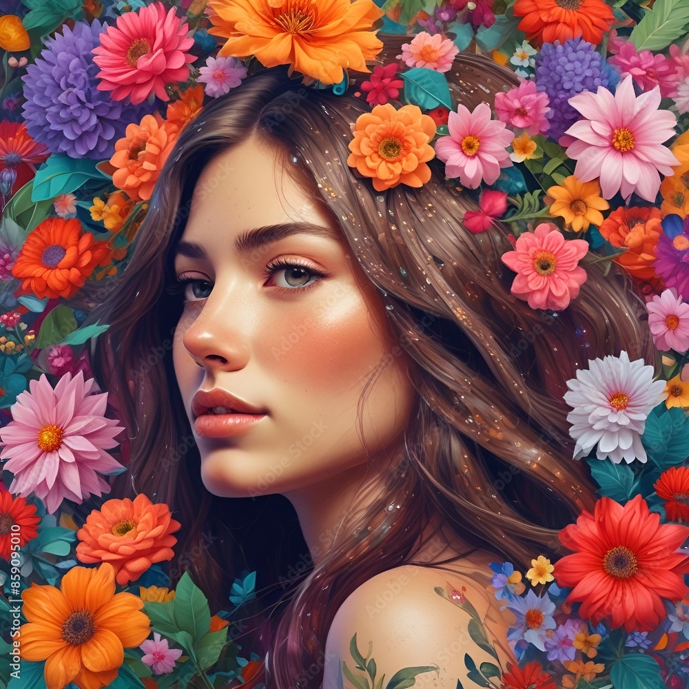 Woman portrait with flowers Woman portrait with flowers