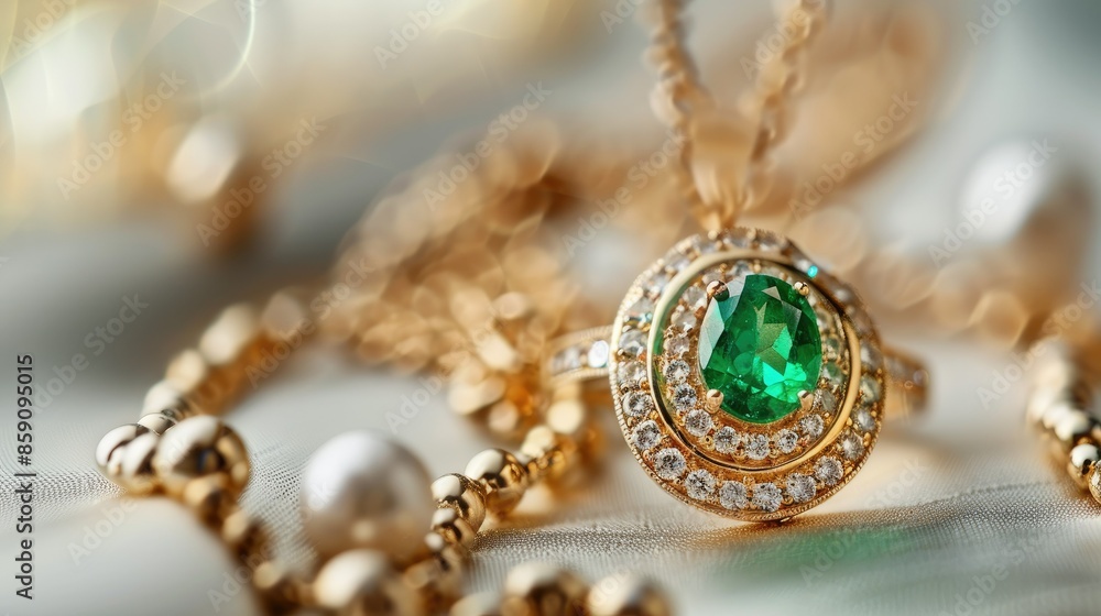 Gold Jewelry Set with Green Emerald Gemstone Gold Jewelry Set with Green Emerald Gemstone