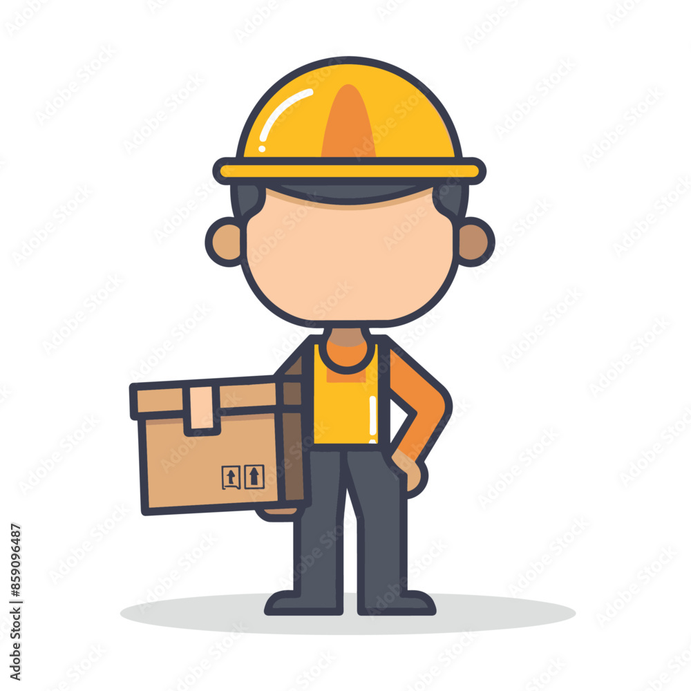 a simple line drawing of an illustration for the site about delivery men with yellow helmet and uniform carrying cardboard box a simple line drawing of an illustration for the site about delivery men with yellow helmet and uniform carrying cardboard box