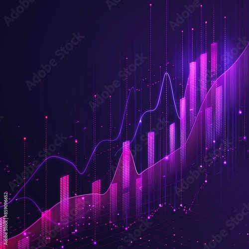 Dynamic financial chart with rising and falling trends on a dark background.
