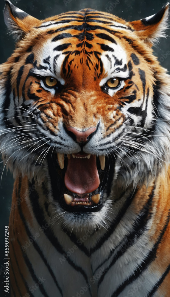 Obraz premium Fantasy Illustration of a wild animal tiger. Digital art style wallpaper background.