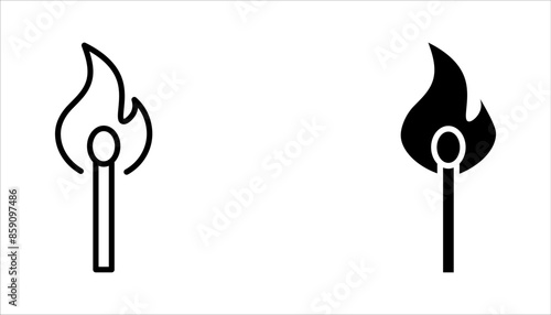 burning match icon set. vector illustration on white background
