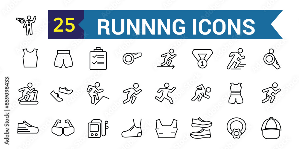 Running icons set. Outline set of running vector icons for ui design. Outline icon collection. Editable stroke. Running icons set. Outline set of running vector icons for ui design. Outline icon collection. Editable stroke.