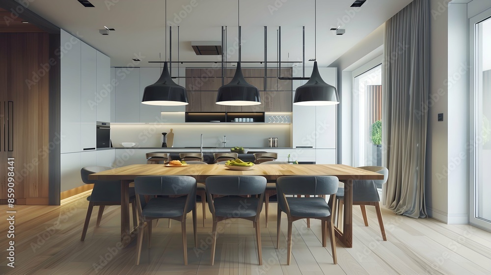 A Single Pendant Light Illuminates a Modern Dining Room A Single Pendant Light Illuminates a Modern Dining Room
