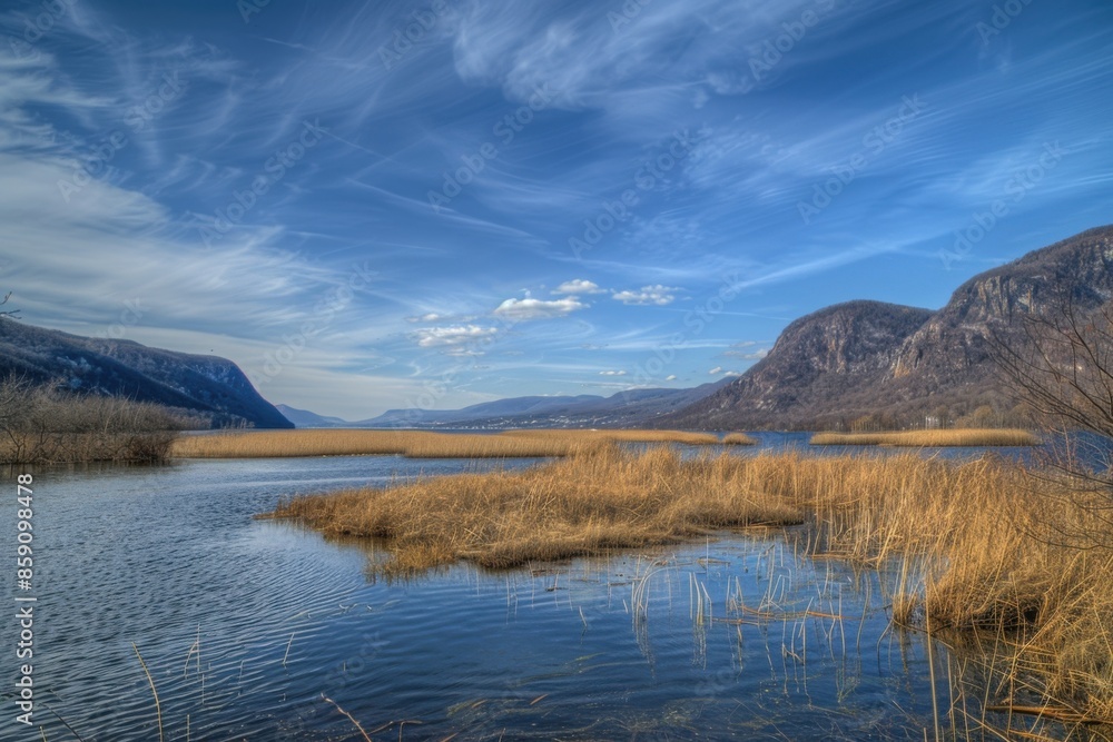 Cold Spring Landscape: Scenic View of Constitution Island Marshes & Hudson River in New York State