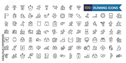 Running icons set. Outline set of running vector icons for ui design. Outline icon collection. Editable stroke.