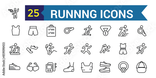Running icons set. Outline set of running vector icons for ui design. Outline icon collection. Editable stroke.