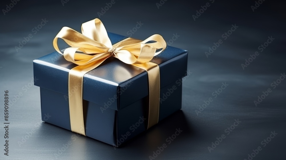 Father s day gift box on dark blue background with copy space, banner template for celebrating dad Father s day gift box on dark blue background with copy space, banner template for celebrating dad
