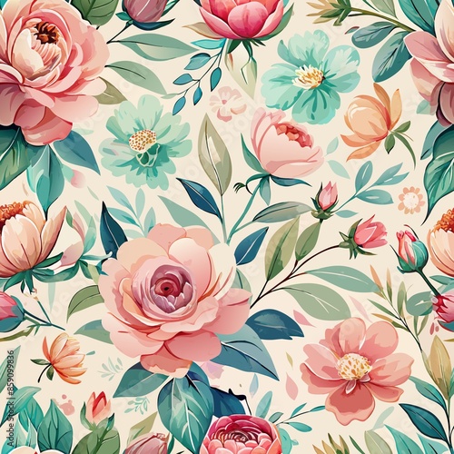 Bright and Light Colored Seamless Floral Pattern for Fabric and Wallpaper