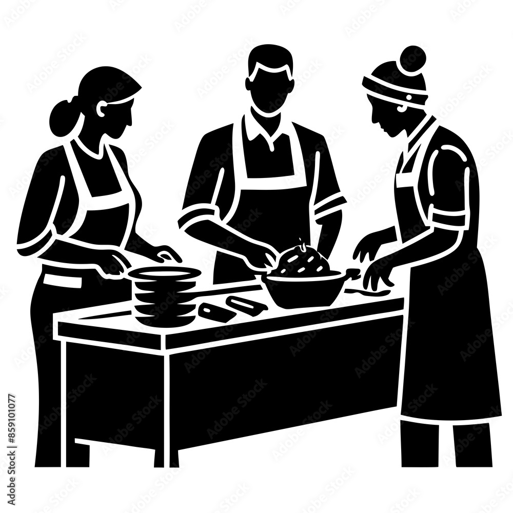 People preparing food silhouette vector illustration on white background. People preparing food silhouette vector illustration on white background.
