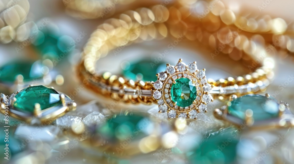 Gold Jewelry Set with Green Emerald Gemstone Gold Jewelry Set with Green Emerald Gemstone
