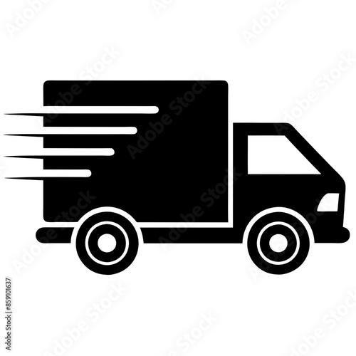 Fast shipping delivery truck icon silhouette vector illustration.