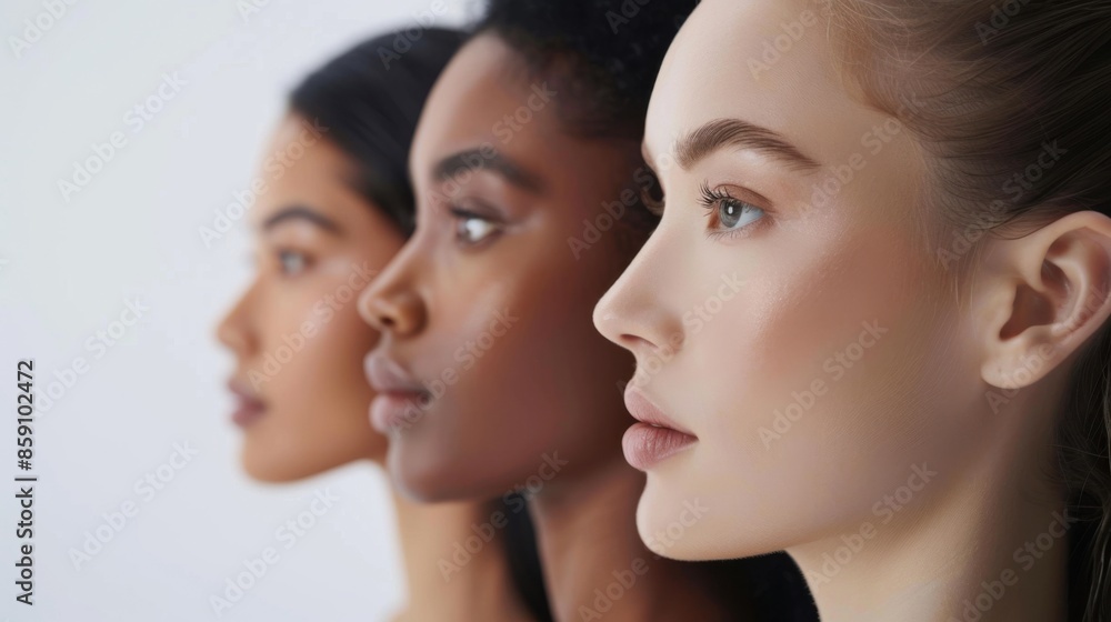 Multiethnic Women Beauty Industry: Diverse Group in Row for Skincare Multiethnic Women Beauty Industry: Diverse Group in Row for Skincare