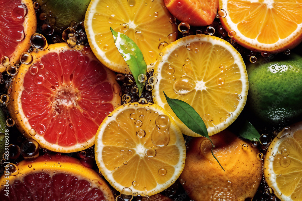 Citrus Splash - Refreshing Assortment of Lemons, Limes & Oranges with Water Drops Citrus Splash - Refreshing Assortment of Lemons, Limes & Oranges with Water Drops