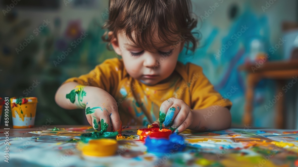 child draws with paints. Children development concept. child draws with paints. Children development concept.