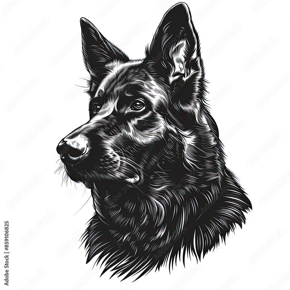A black and white drawing of a german shepherd dog A black and white drawing of a german shepherd dog