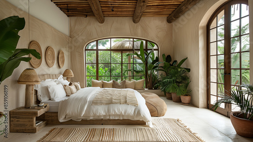 Serene Eco-Friendly Bedroom with Bamboo Furniture and Organic Linens Bathed in Natural Light