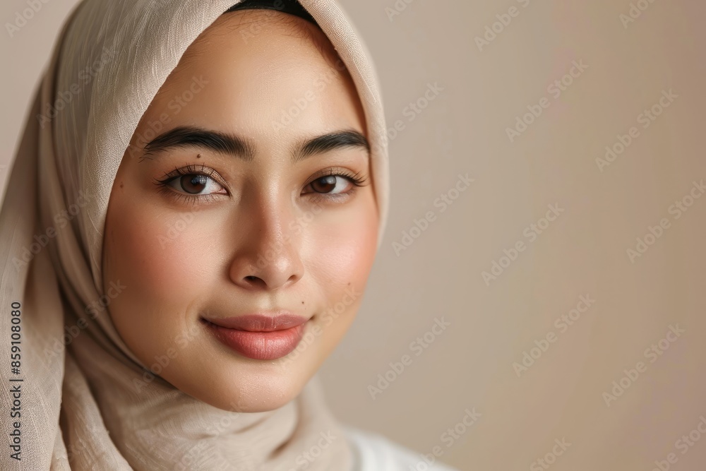 Portrait of a Young Woman Wearing a Beige Hijab Portrait of a Young Woman Wearing a Beige Hijab