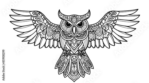 black and white owl vector line art simple doodle clipart on white background in mandala style