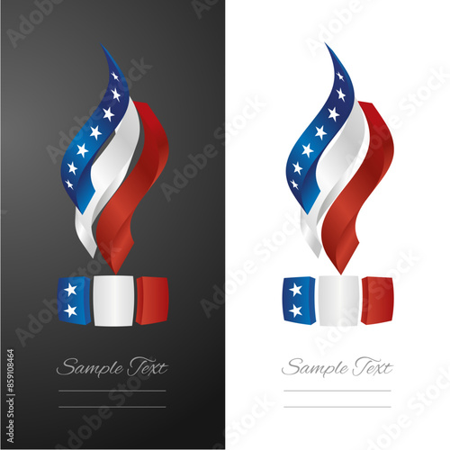 USA abstract 3D wavy flag ribbon for fashion and industry labels. USA 3D torch flame strip label sticker icon vector