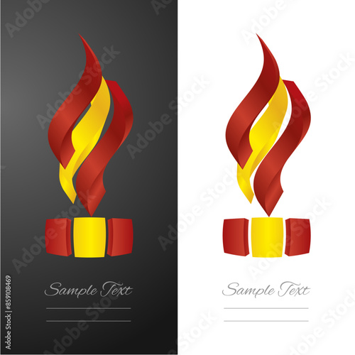 Spanish abstract 3D wavy flag ribbon for fashion and industry labels. Spain 3D torch flame strip label sticker icon vector