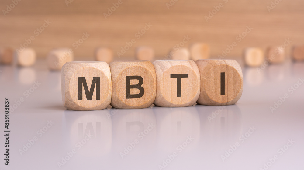 wooden blocks with text mbti, brawn background wooden blocks with text mbti, brawn background