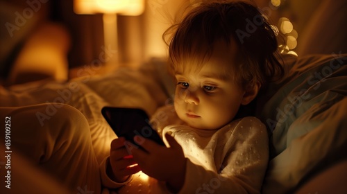 Little funny girl playing smartphone game
