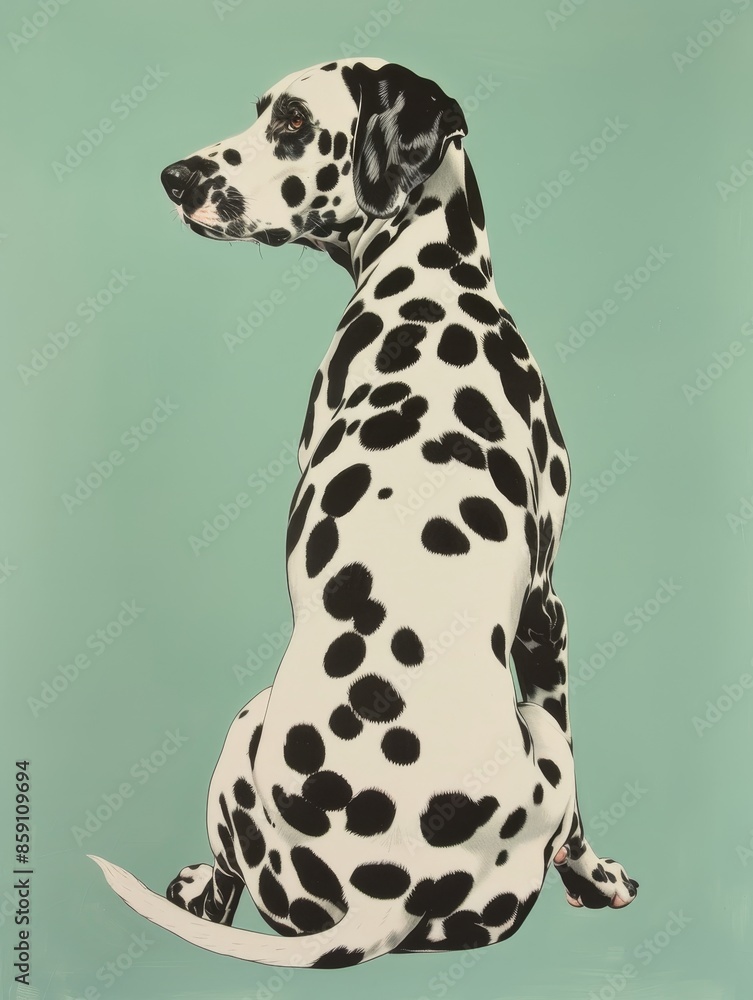 Dalmatian Dog Sitting on Green Background Dalmatian Dog Sitting on Green Background