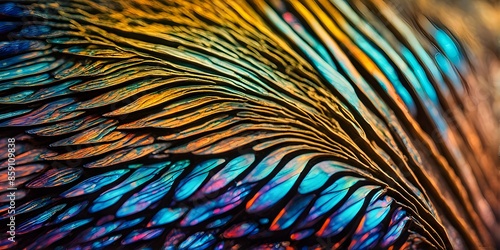 vibrant butterfly wing with iridescent scales and network of veins