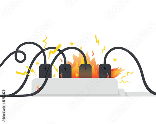 Fotografía Plug with electric shock, Overload plug in power outlet in