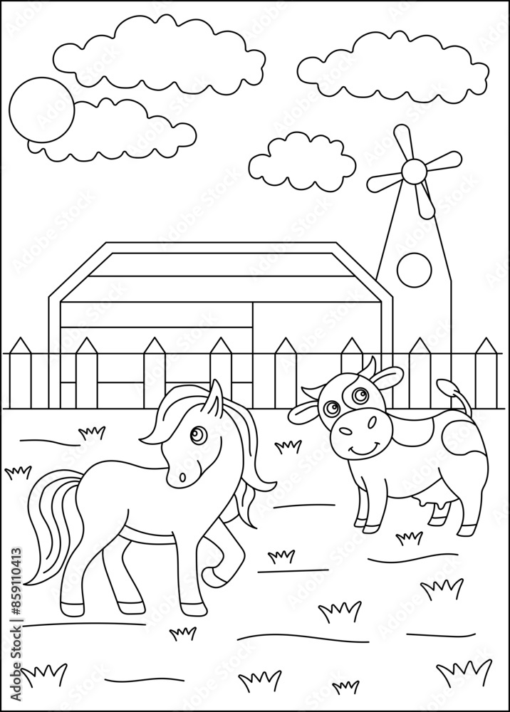 Naklejka premium horse farm animal coloring book page