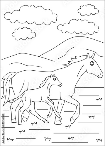horses farm animal coloring book page