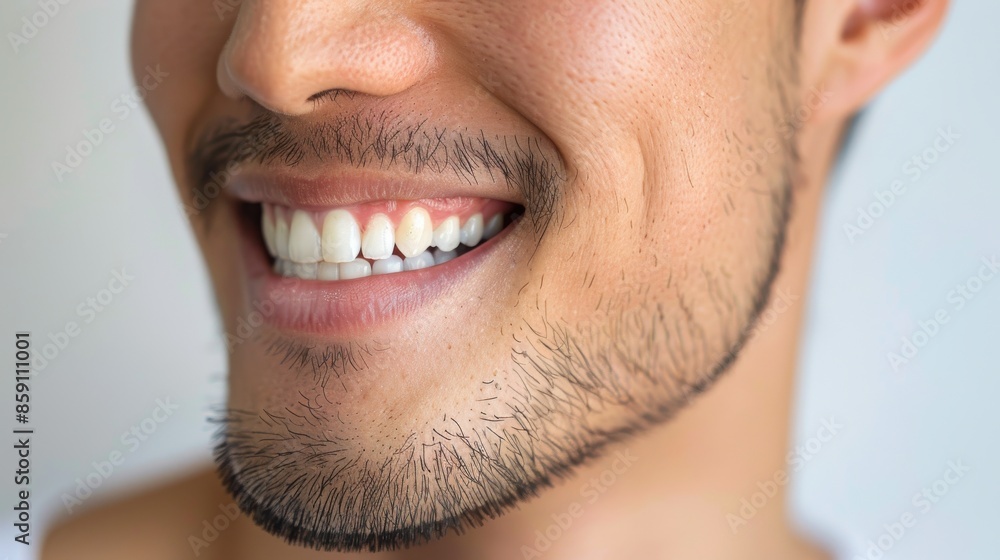 Fototapeta premium A man with a beard and a smile showing his teeth