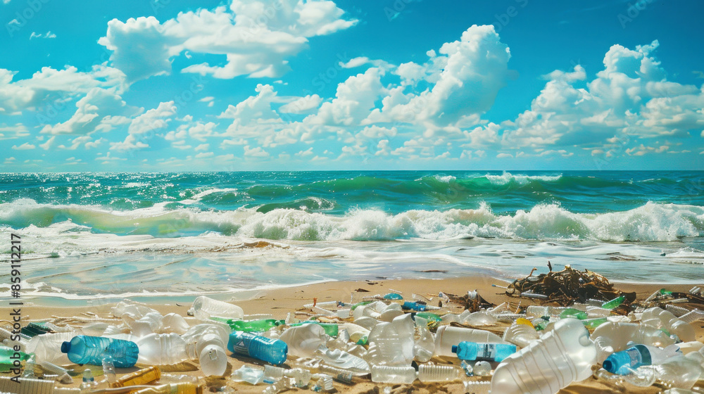 Nice tropical beach spoiled with vast quantity of plastic garbage Nice tropical beach spoiled with vast quantity of plastic garbage