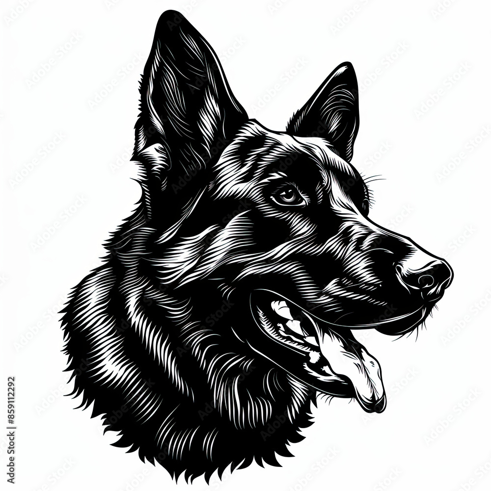 A black and white drawing of a german shepherd dog A black and white drawing of a german shepherd dog