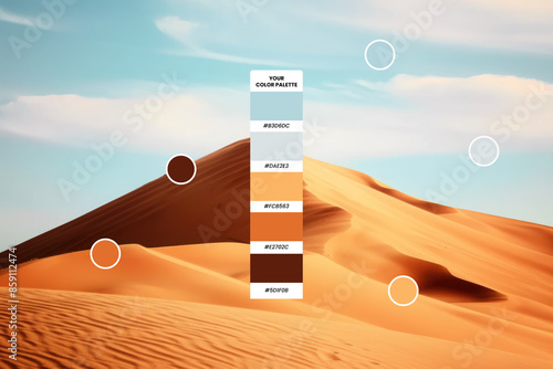 Color palette of sand dune desert, color scheme of sand area,  Color hex swatch palette design idea.	