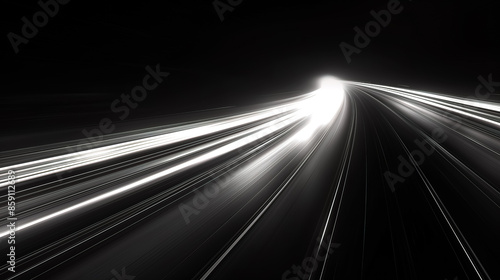 Luminous speed lines on black background, street light overlay monochrome