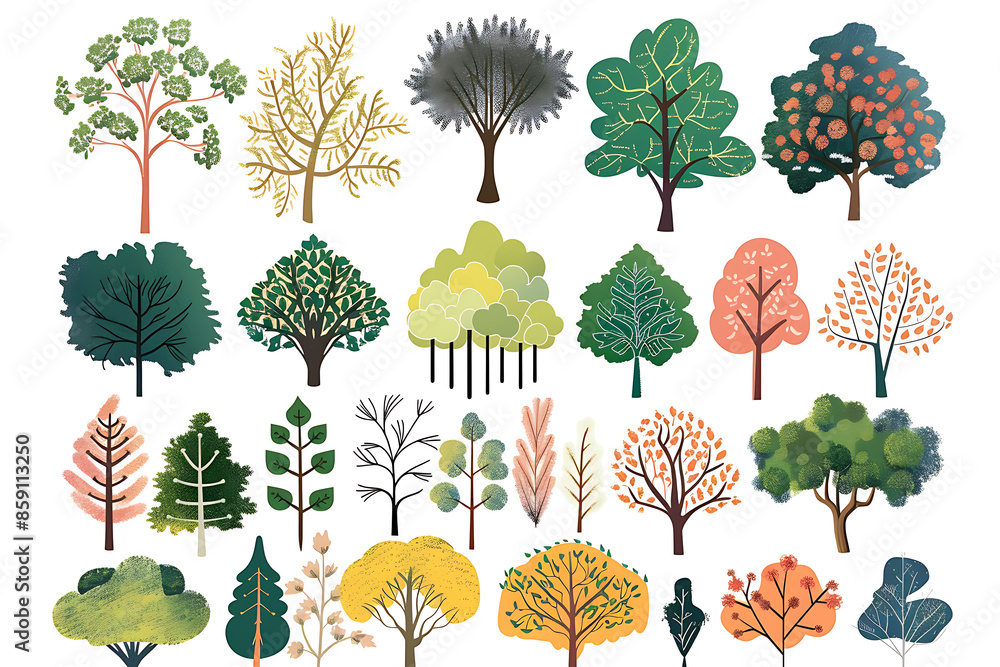 Obraz premium Set of different kind of plants , Elements , white background ,easy useable