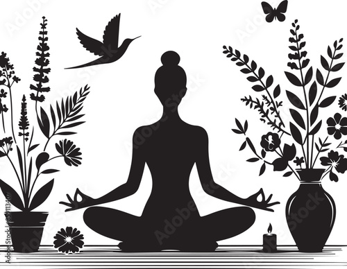 Yoga silhouette vector logo  illustration