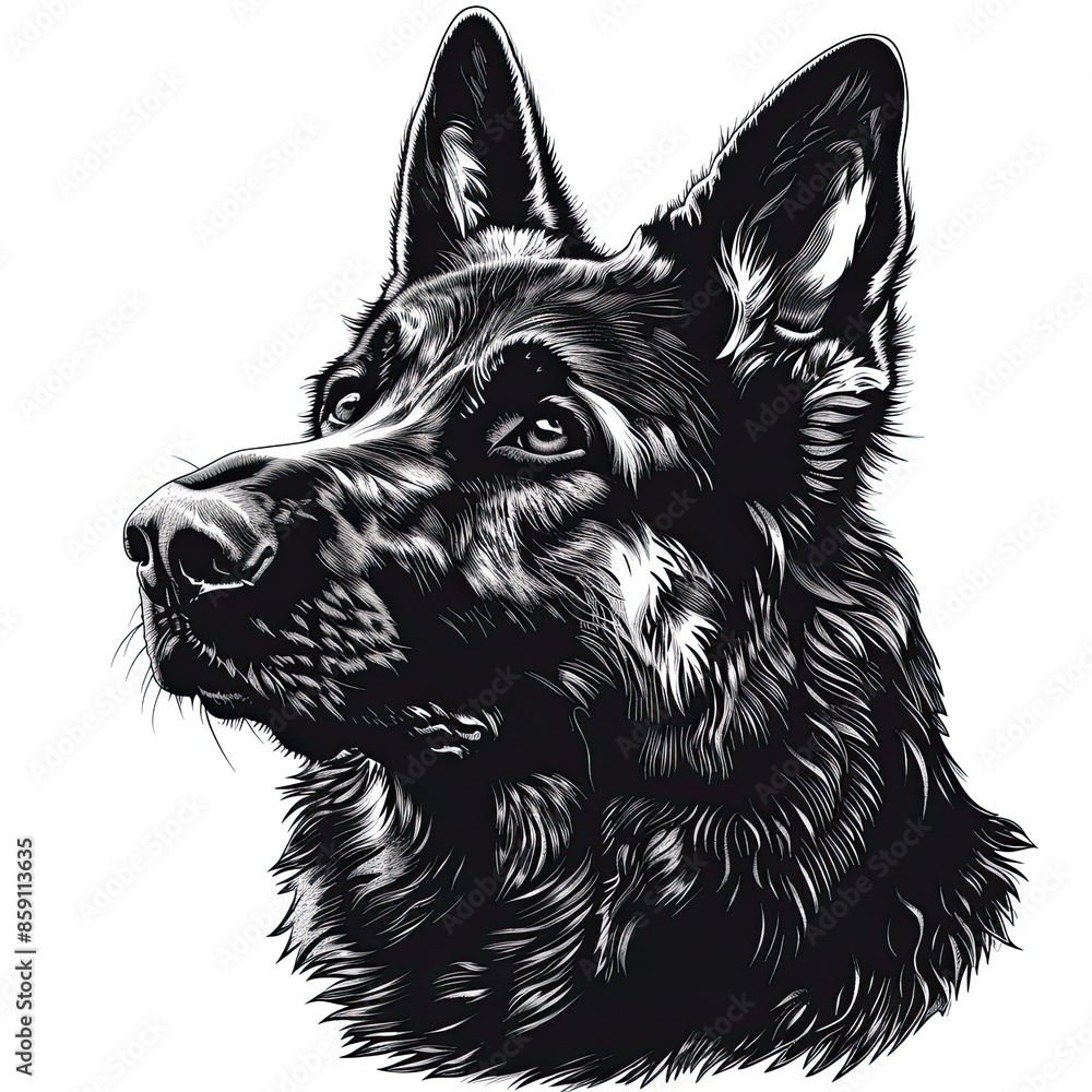 A black and white drawing of a german shepherd dog A black and white drawing of a german shepherd dog