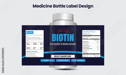 Multivitamin label design bottle jar multivitamin supplement banner packaging sticker label biotin product, print ready graphic art vector quality new file.