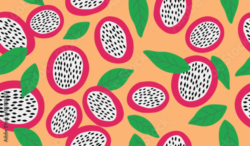 Cute dragon fruits pattern background vector design