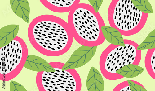 Cute dragon fruits pattern background vector design