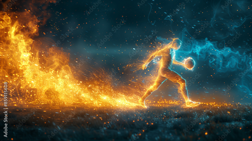 Naklejka premium Football player running in the ligh