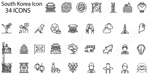 Set of south korea icons. Line art style icons bundle. vector illustration