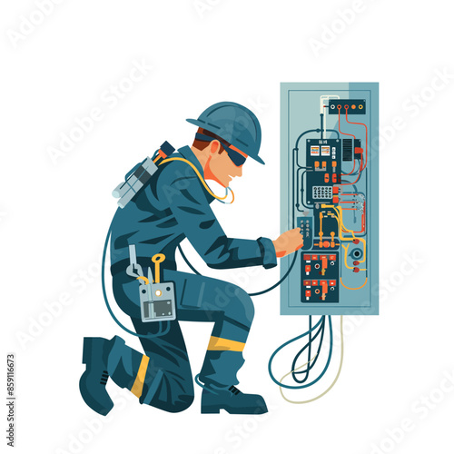 electricians working on an electrical panel