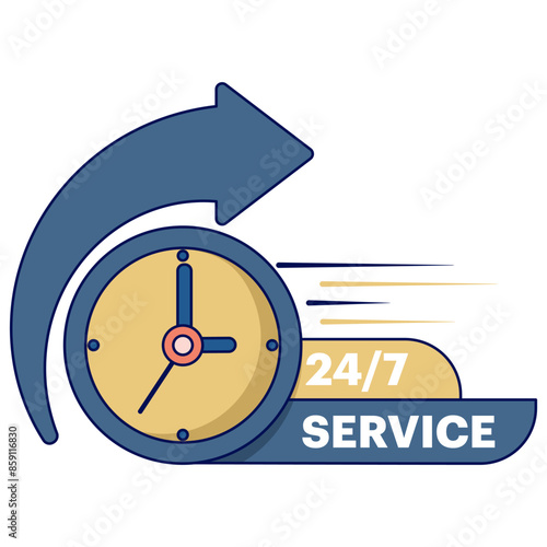 customer service concept, serving customers every day, 24 7 hour service in flat style. Fast service time sign business concept. All day business and service vector illustration on isolated background