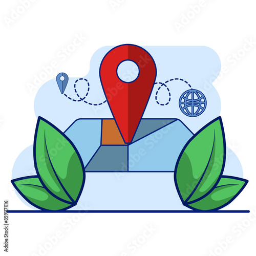 Navigation map concept. Map pin location icon. Detailed map and navigation, Red Locator Mark on map and location pin or GPS navigation icon sign, creative search symbol in cartoon style.